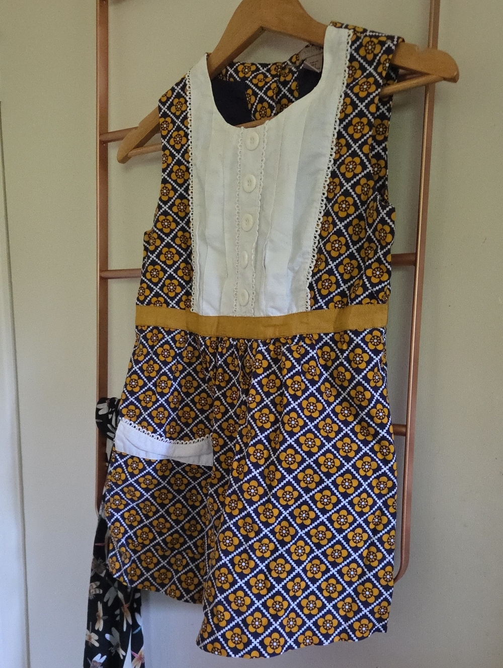 H&M Yellow Patterned Retro Sleeveless Tunic with White Bib